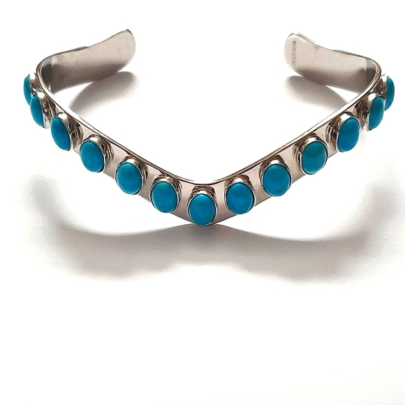 The Azure Horizon Sterling Silver 925 & Turquoise Chevron Cuff Bracelet Native